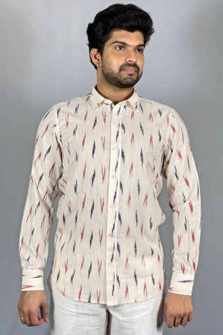 ALVES IKAT COTTON SHIRT BEIGE AND BURGUNDY