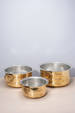 Set of 3 Brass Patilas / Milk Topias – ( 1L, 3L, 5L )