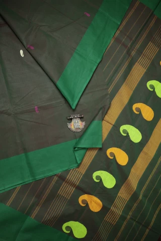 Olive Drab Mango Kanchi Cotton Saree